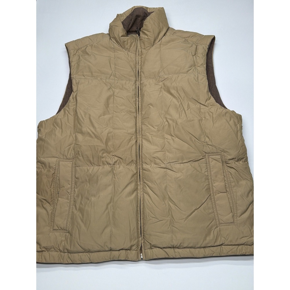 Eddie Bauer Mens Reversible Puffer Vest Size M Brown Tan Quilted Full Zip - Picture 7 of 10